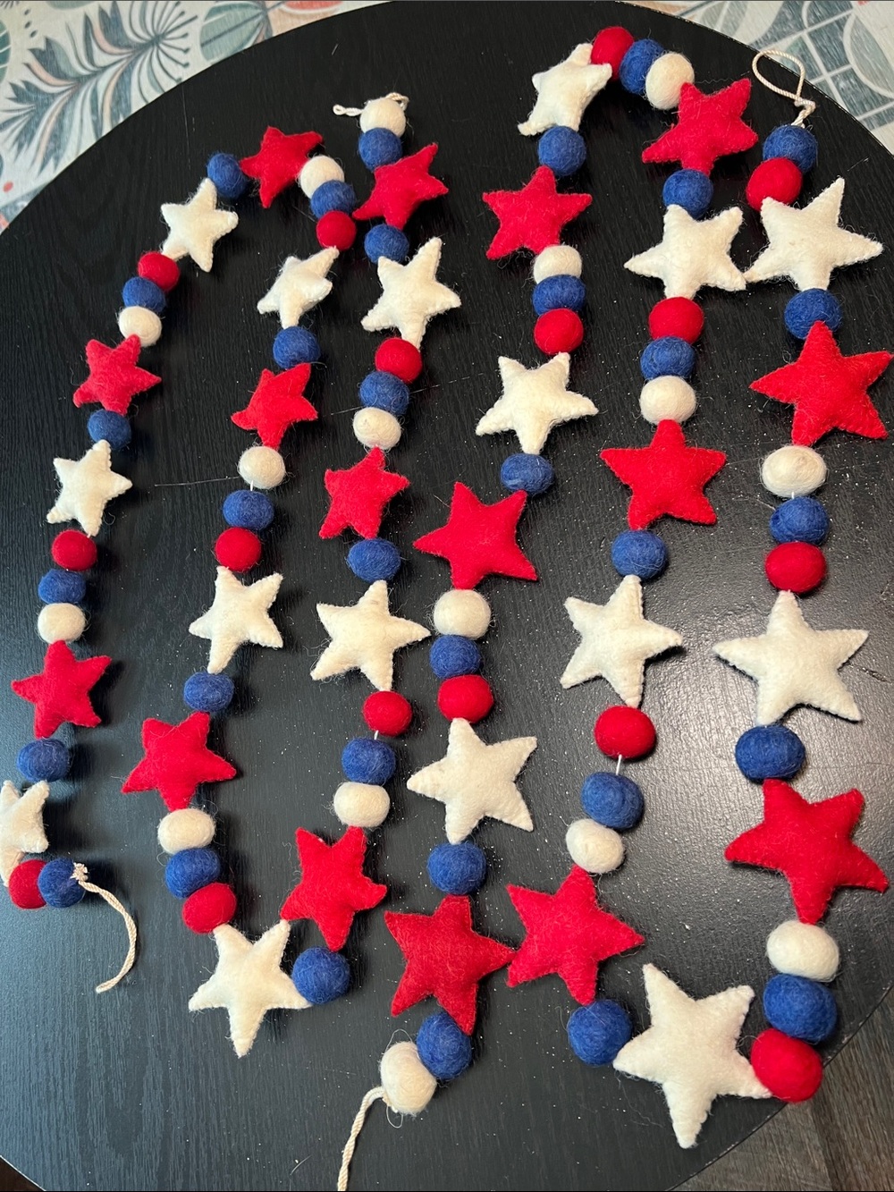 Pair of Hand Stitched Felted Wool Red White Blue Patriotic Garland 4th of July - Picture 4 of 8